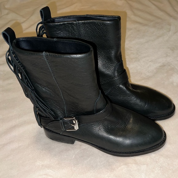NEW black soft leather boots fringe Rebecca Minkoff Western Biker Cowgirl - Picture 1 of 7